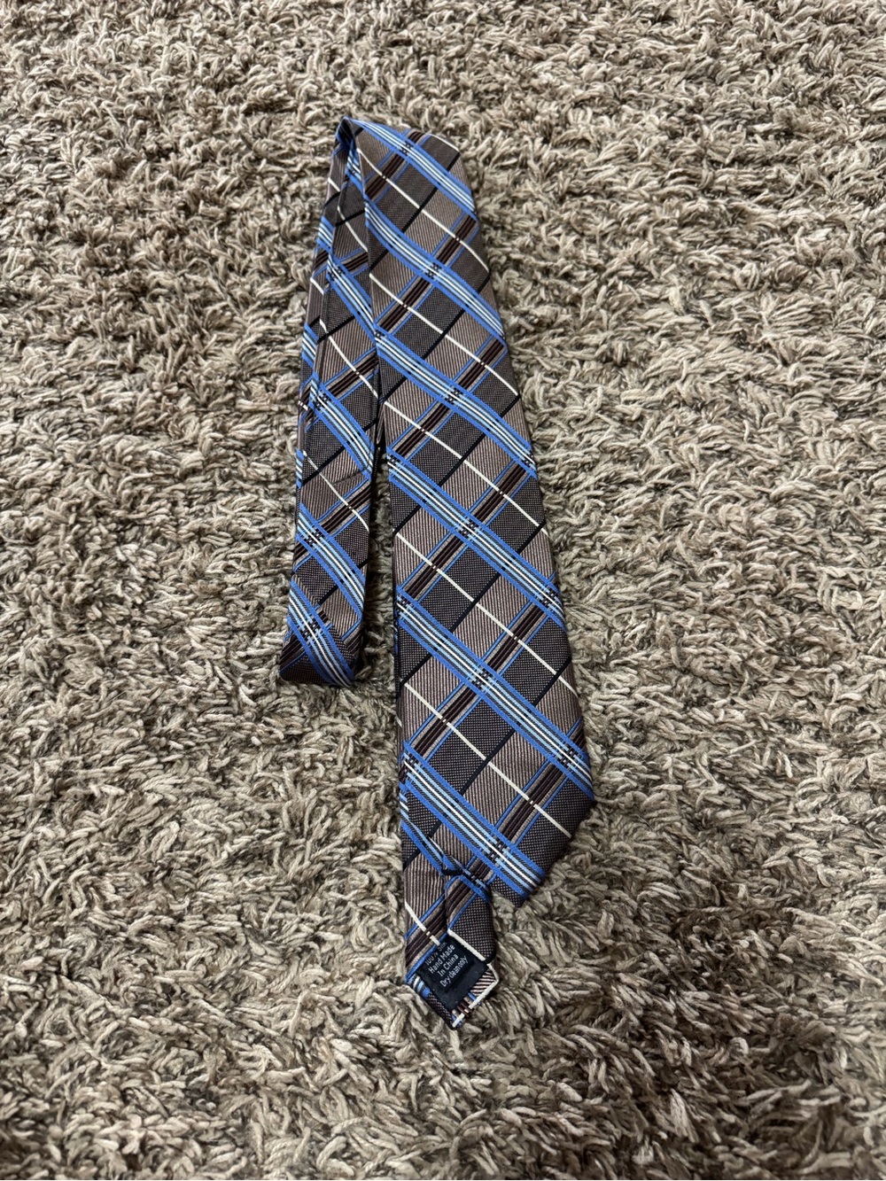 Pronto Uomo Brown Tie with Blue Plaid